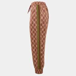 Pre Owned Gucci Red/Beige GG Supreme Printed Silk Joggers S