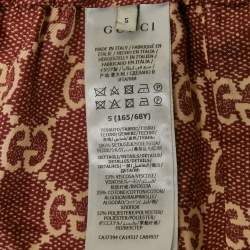 Pre Owned Gucci Red/Beige GG Supreme Printed Silk Joggers S