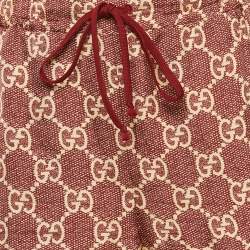 Pre Owned Gucci Red/Beige GG Supreme Printed Silk Joggers S