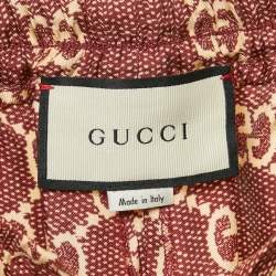 Pre Owned Gucci Red/Beige GG Supreme Printed Silk Joggers S