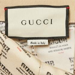 Pre Owned Gucci Beige Invite Stamp Print Silk Pleated Midi Skirt M