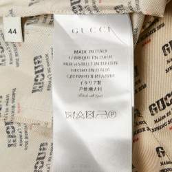 Pre Owned Gucci Beige Invite Stamp Print Silk Pleated Midi Skirt M