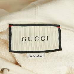 مملوكة مسبقًا Gucci Cream Teddy Embroidered Cotton Knit Hoodie S