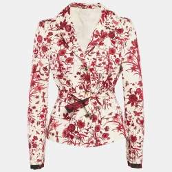 Pre Owned Gucci Pink/White Floral Print Cotton Long Sleeve Blazer M