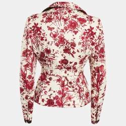 Pre Owned Gucci Pink/White Floral Print Cotton Long Sleeve Blazer M