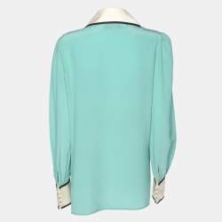 Pre Owned Gucci Jade Green Silk Bow Detail Long Sleeve Blouse M