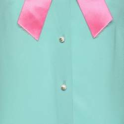 Pre Owned Gucci Jade Green Silk Bow Detail Long Sleeve Blouse M