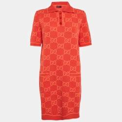 Gucci Red GG Jacquard Cotton Knit T-Shirt Dress L