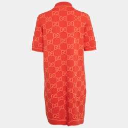 Gucci Red GG Jacquard Cotton Knit T-Shirt Dress L
