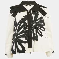 Gucci Off-White Textured Cotton Applique Detail Jacket S