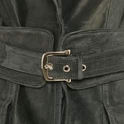 Gucci Charcoal Black Suede Button Front Trench Coat M