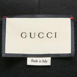 Pre Owned Gucci Black Logo Print Cotton Knit Hoodie M