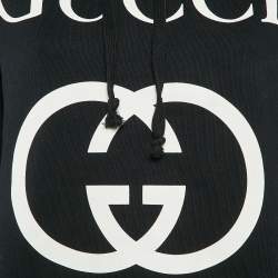 Pre Owned Gucci Black Logo Print Cotton Knit Hoodie M