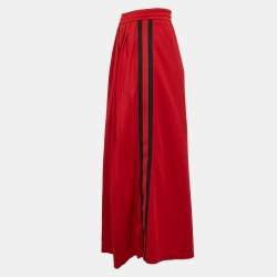 Gucci Red Cotton Blend Knit Pleated Maxi Skirt L