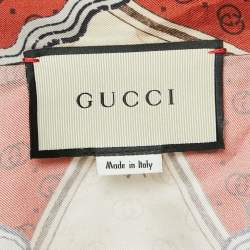 Gucci Brown/Cream Printed Silk Tie-Up Neck Blouse M