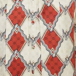 Gucci Brown/Cream Printed Silk Tie-Up Neck Blouse M