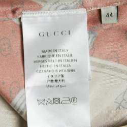 Gucci Brown/Cream Printed Silk Tie-Up Neck Blouse M