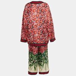 Gucci Red Garden Print Silk Pajama Top and Trousers Set M