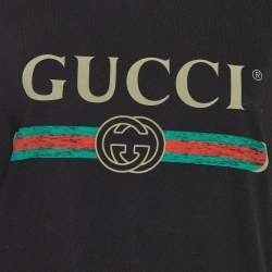 Gucci Black Vintage Logo Print Jersey Distressed Crew Neck T-Shirt XS