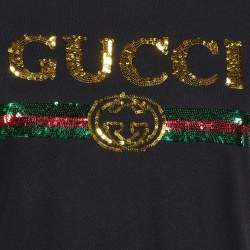 Pre Owned Gucci Black Sequin Embellished Cotton Crew Neck T-Shirt