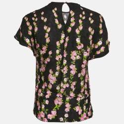 Gucci Black Floral Print Jacquard Crepe Top M
