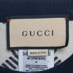 Pre Owned Gucci Navy Blue Monogram Jacquard Knit Wool Sweater M
