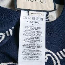 Pre Owned Gucci Navy Blue Monogram Jacquard Knit Wool Sweater M