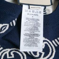Pre Owned Gucci Navy Blue Monogram Jacquard Knit Wool Sweater M