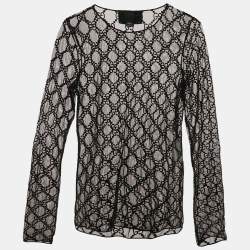 Pre Owned Gucci Black GG Embroidered Tulle Sheer Top XXS