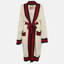 Gucci Cream Web Blind For Love Cotton Terry Tiger Embellished Cardigan M