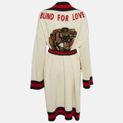 Gucci Cream Web Blind For Love Cotton Terry Tiger Embellished Cardigan M