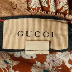 Gucci Brown Floral Print Silk Lace Trimmed Sleeveless Flounce Dress S