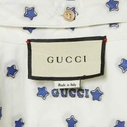 Gucci White Star Brocade Cotton Button Front Blouse S