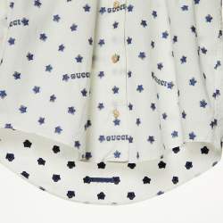 Gucci White Star Brocade Cotton Button Front Blouse S