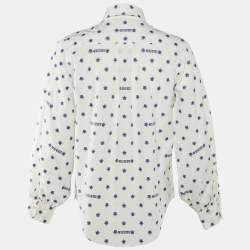 Gucci White Star Brocade Cotton Button Front Blouse S