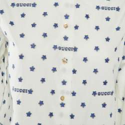 Gucci White Star Brocade Cotton Button Front Blouse S