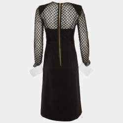 Pre Owned Gucci Black GG Supreme Lace and Knit Detachable Cuff Midi Dress S