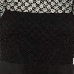 Pre Owned Gucci Black GG Supreme Lace and Knit Detachable Cuff Midi Dress S