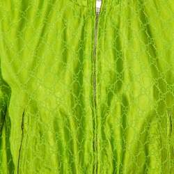 Gucci Green GG Supreme Embroidery Silk  Zip-Up Jacket S