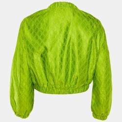 Gucci Green GG Supreme Embroidery Silk  Zip-Up Jacket S