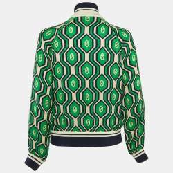 Gucci Green Printed Silk Zip-Up Jacket XS