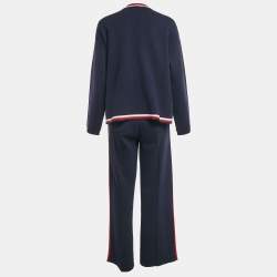 Gucci Navy Blue Wool Blend Knit Stripe Detail Cardigan and Pants Set M/S