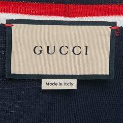 Gucci Navy Blue Wool Blend Knit Stripe Detail Cardigan and Pants Set M/S