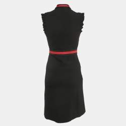 Pre Owned Gucci Black Jersey Ruffled Wed Tape Trim Detail Mini Dress S