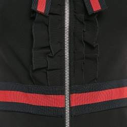 Pre Owned Gucci Black Jersey Ruffled Wed Tape Trim Detail Mini Dress S