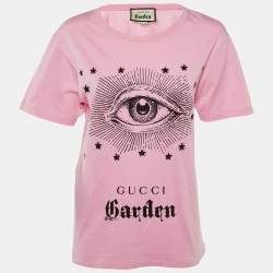 Gucci Garden Pink Eye Print Cotton Crew Neck T-Shirt XS