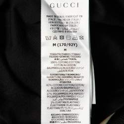 Pre Owned Gucci Black Logo Embroidered Cotton Knit T-Shirt M