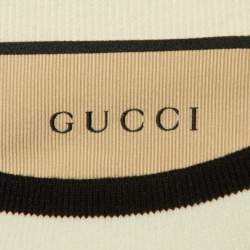 Pre Owned Gucci Black Logo Embroidered Cotton Knit T-Shirt M