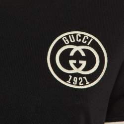 Pre Owned Gucci Black Logo Embroidered Cotton Knit T-Shirt M