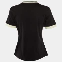 Pre Owned Gucci Black Logo Embroidered Cotton Knit T-Shirt M